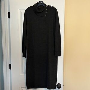 J. McLaughlin Elegant Charcoal Grey Long Sleeve Wool Sweater Dress